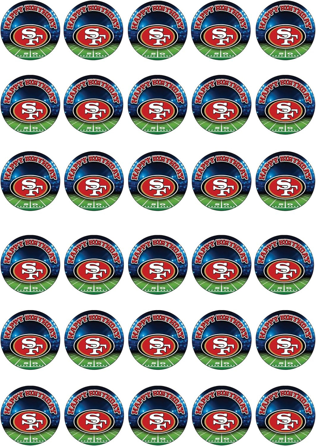 30 x Edible Cupcake Toppers – San Francisco's Football Themed Collection of Edible Cake Decorations | Uncut Edible on Wafer Sheet