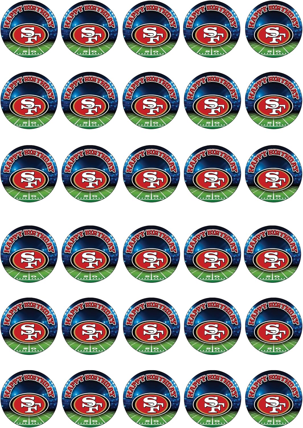 30 x Edible Cupcake Toppers – San Francisco's Football Themed Collection of Edible Cake Decorations | Uncut Edible on Wafer Sheet