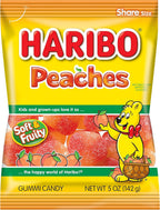 HARIBO Gummi Candy, Peaches Gummy Candy, 5 Ounce Share Size Bags (Pack of 12) Delicious Soft & Chewy Sweet Snacks, Fruity Peach Flavor