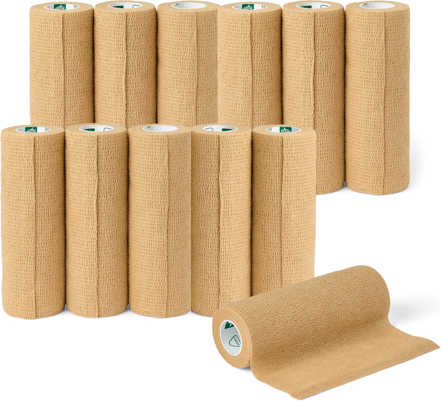 Medline Self-Adherent Cohesive Wrap Bandage with Latex, 6" x 5 yd, Tan, 12 Count