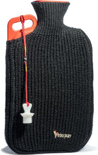 Peterpan Rubber Hot Water Bottle with Knitted Cover, Extra Large & Thick for Pain Relief, 90 Fl Oz Capacity,BPA & Phthalates Free, Handle & 2nd Gen Lanyard Cap, Safe & Comfortable Heat Therapy, Black