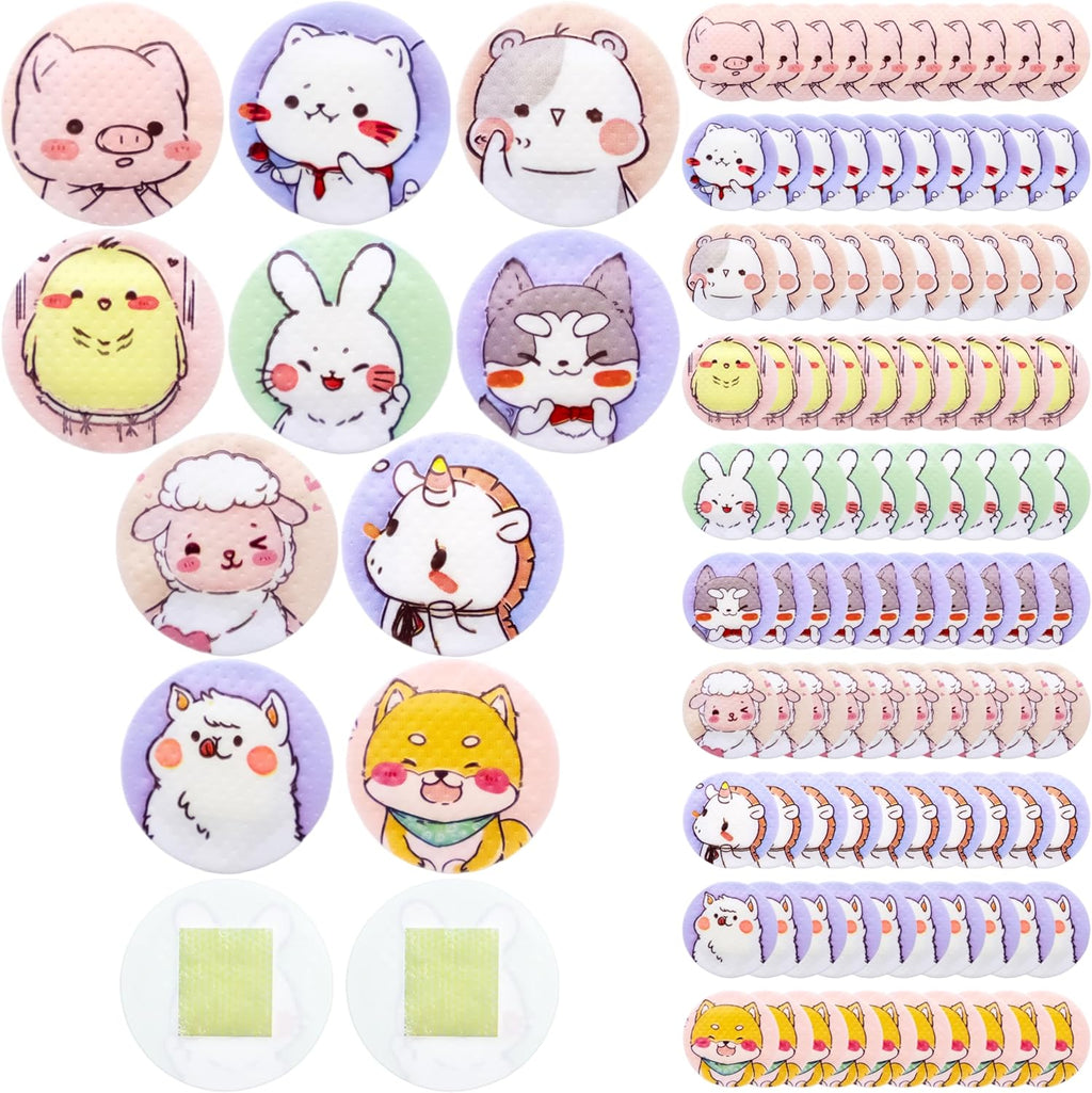 120 Pcs Kids Bandages, 10 Styles Cute Cartoon Adhesive Bandages Breathable Round Colorful Vaccination Bandage Adhesive Dot Kids Bandage for Minor Cuts, Scrapes, Wounds, 0,9 Inch