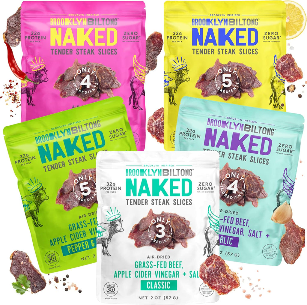 Brooklyn Biltong Beef Jerky Snack (2 oz, Pack of 5) - Grass Fed, Whole30, Zero Sugar, Paleo Friendly with No Artificial Ingredients, 32g of Protein per package, No Sugar Everyday Snack