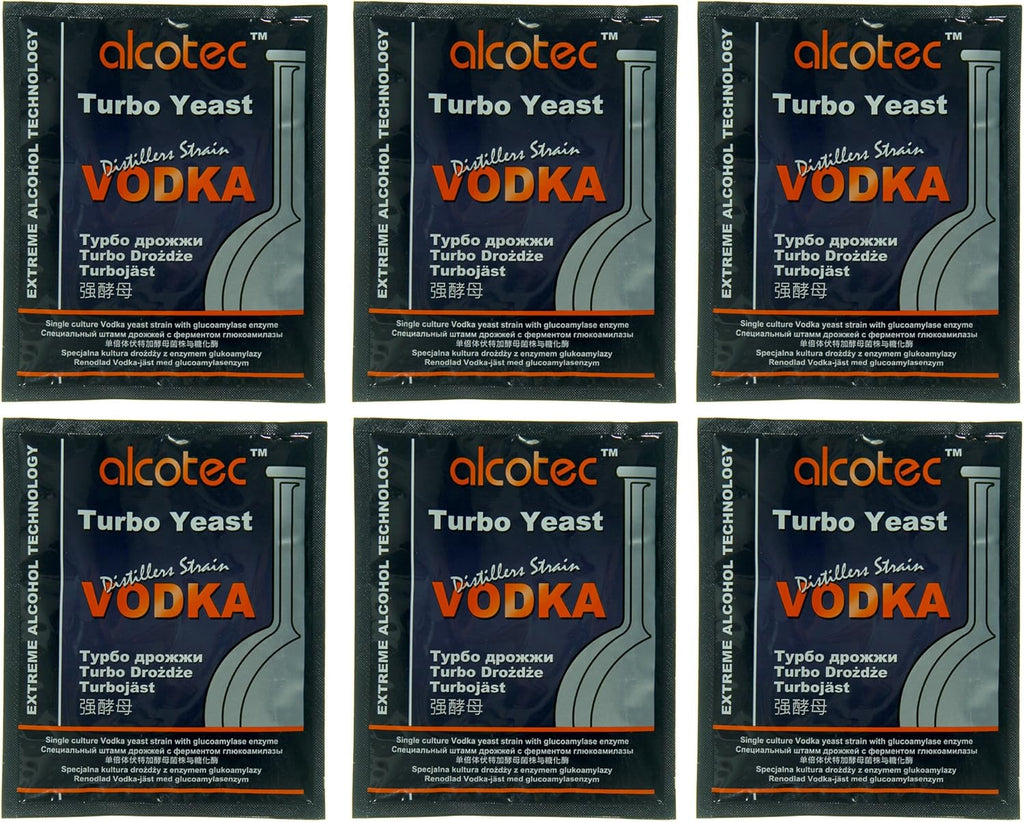 Alcotec Vodka Turbo Yeast | Vodka Distilling | Home Brewing | Fast Acting Powerful Yeast | Wine Yeast for Wine Making | Beer-Brewer Yeast | (pack of 6)