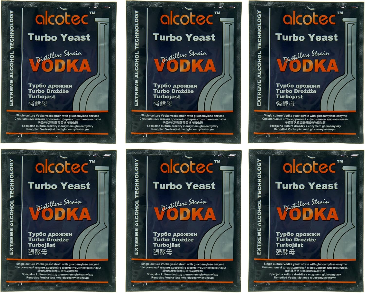 Alcotec Vodka Turbo Yeast | Vodka Distilling | Home Brewing | Fast Acting Powerful Yeast | Wine Yeast for Wine Making | Beer-Brewer Yeast | (pack of 6)