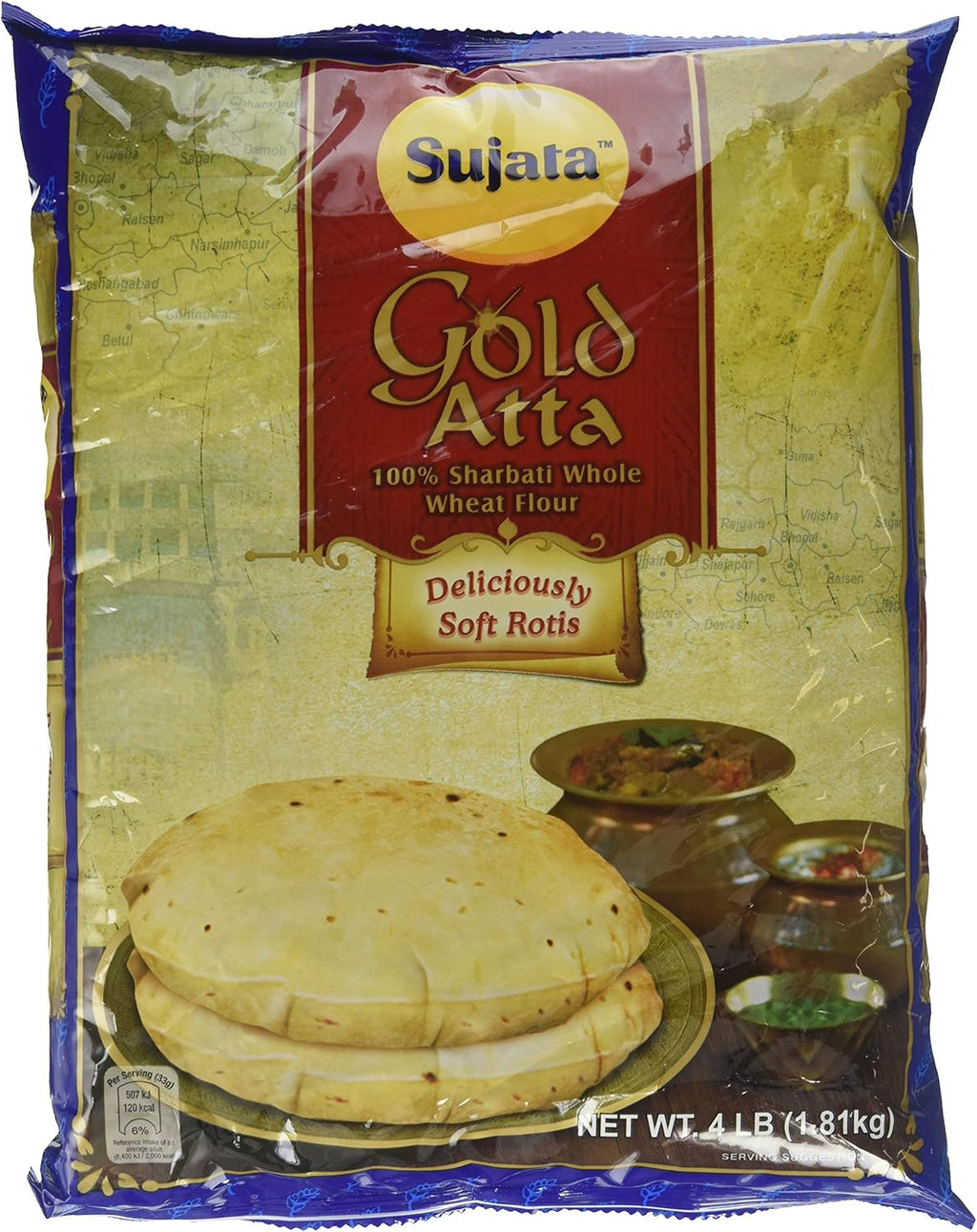 Sujata GOLD Atta - 100% Sharbati Whole Wheat Flour 4lb