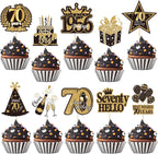 Rsstarxi 40 Pack Happy 70th Birthday Cupcake Toppers Cheers to 70 years Cupcake Picks 70th Birthday Decorations for Women Men 70th Anniversary Black and Gold Wedding Party Cake Decorations Supplies