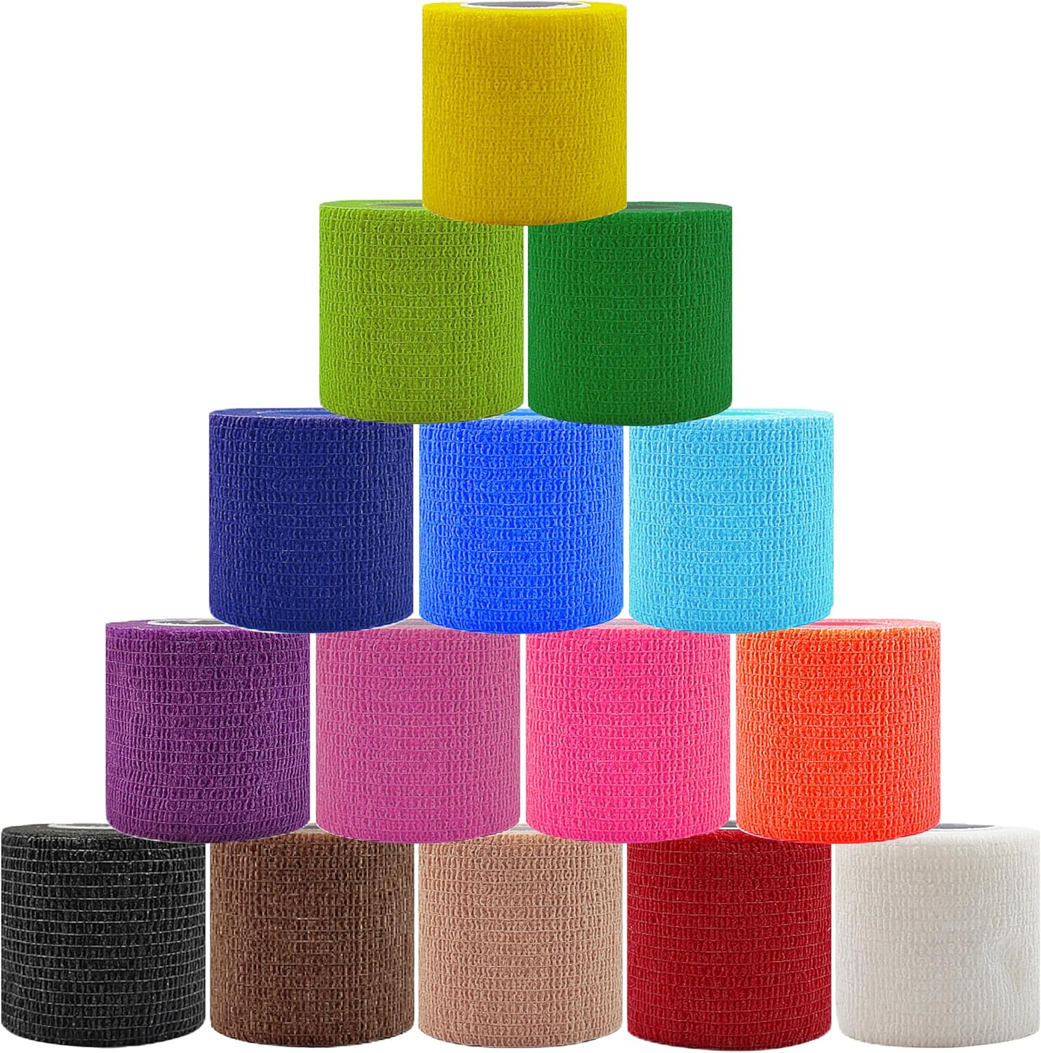 15 Pack Self Adhesive Bandage Wrap 2 Inch x 5 Yards Self-Adherent Elastic Cohesive Wrap Non-Woven Breathable Bandage,Vet Wrap for Stretch Athletic, Sports, Wrist, Ankle (Mix)