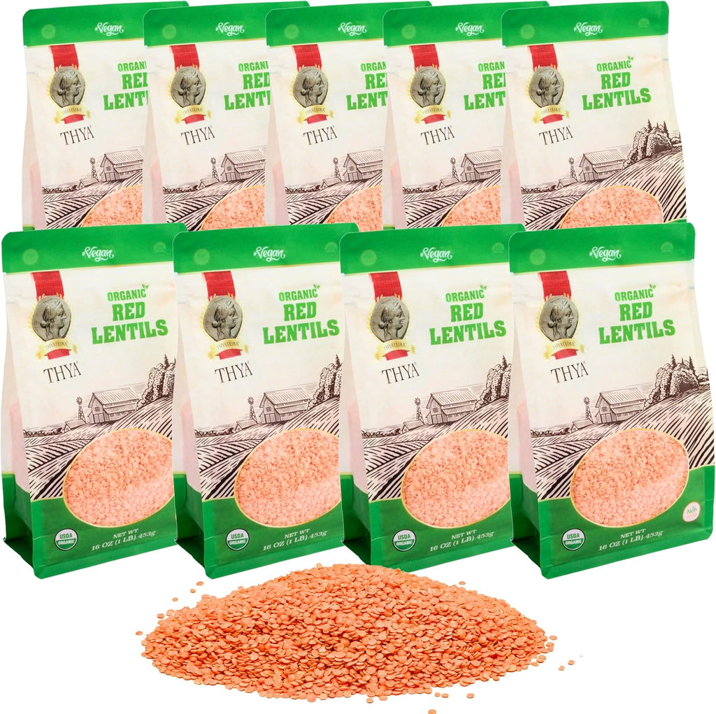 THYA Organic Red Split Lentils, 9 LB (9 x 1 LB Packs)
