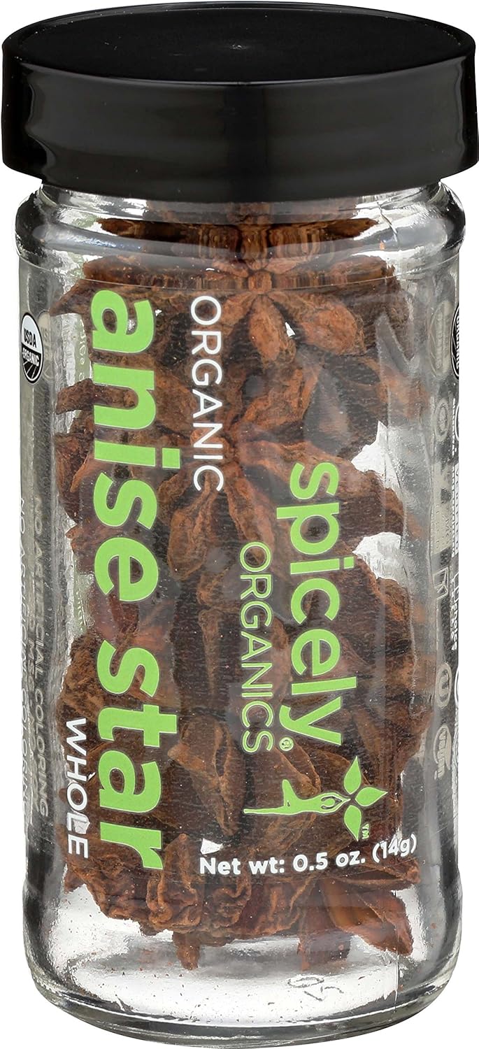 Spicely Organics USDA Certified Organic Anise Star, No Artificial Colors or Preservatives, Zero Sugar, Vegan Friendly, Kosher, Gluten Free & Non-GMO, 0.5 Ounce (Pack of 3)