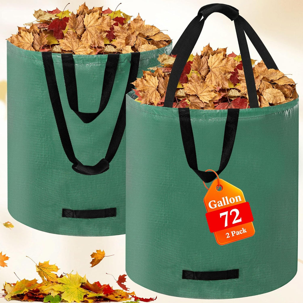 Reusable Yard Waste Bags, 2 Pack 72 Gallon Heavy Duty Lawn Leaf Garden Bag with Extension Layer, Handle & Shoulder Strap, Foldable Leaf Bags for Leaves Lawn Trash
