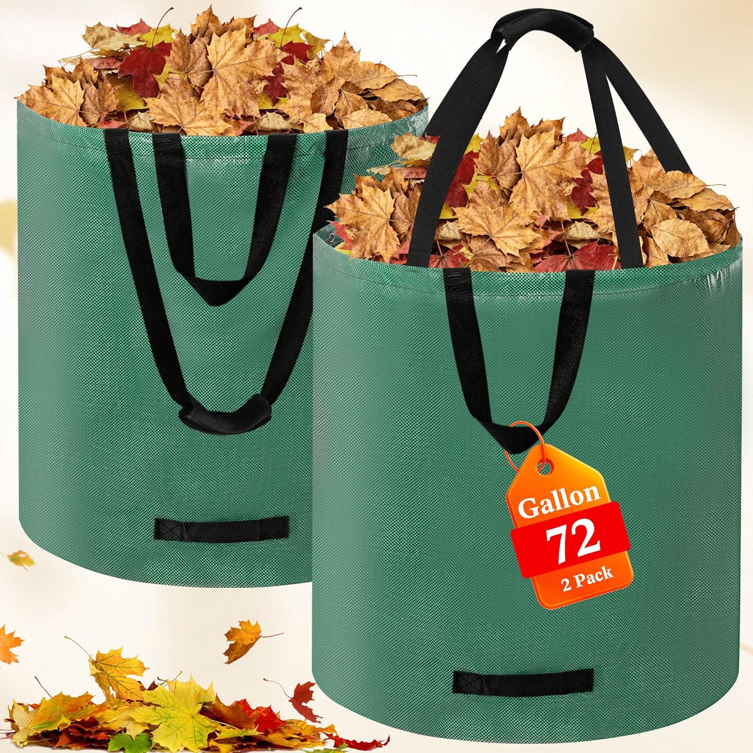 Reusable Yard Waste Bags, 2 Pack 72 Gallon Heavy Duty Lawn Leaf Garden Bag with Extension Layer, Handle & Shoulder Strap, Foldable Leaf Bags for Leaves Lawn Trash