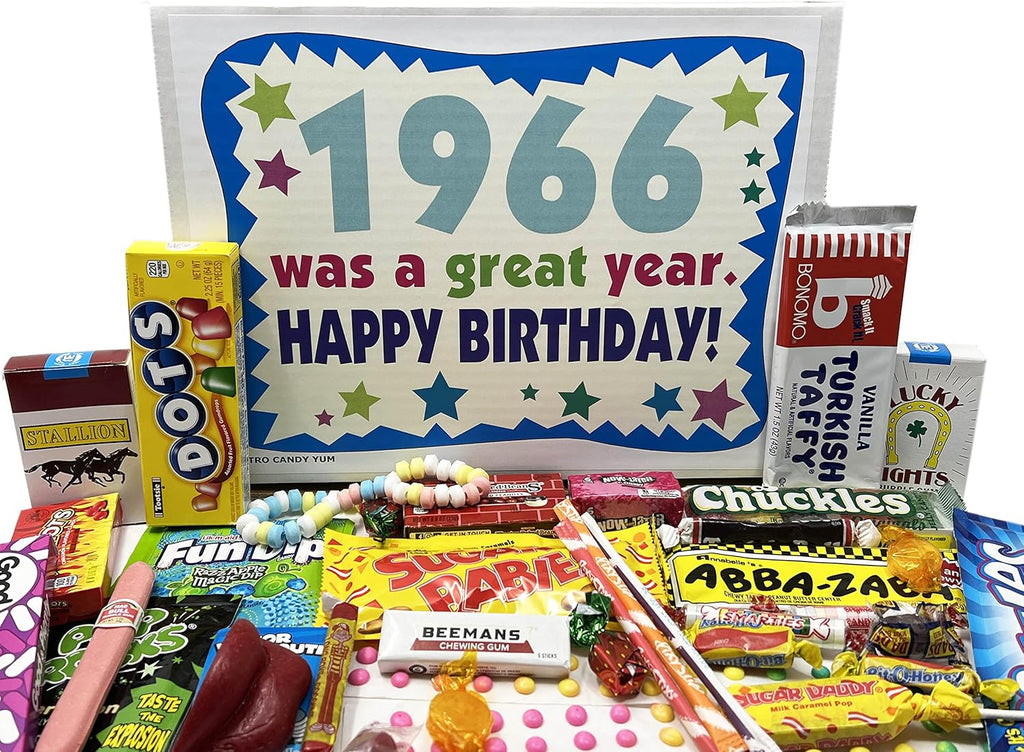 RETRO CANDY YUM ~ 1966 60th Birthday Gift Box Nostalgic Candy Assortment from Childhood for 60 Year Old Man or Woman Born 1966