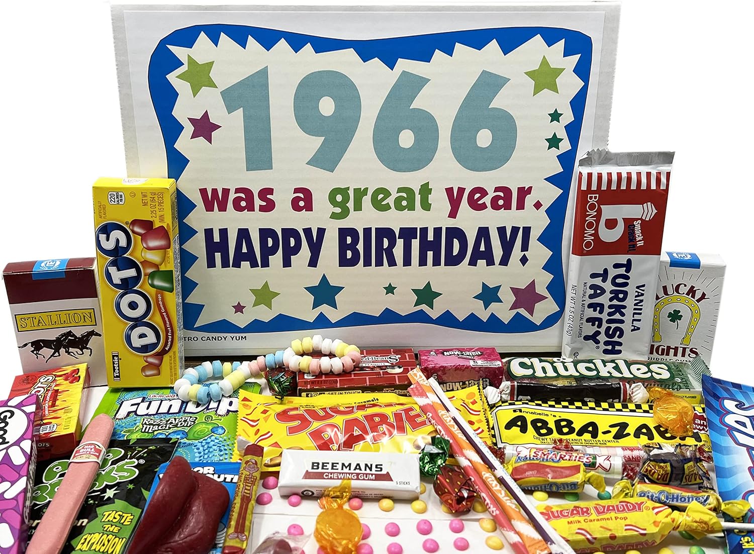 RETRO CANDY YUM ~ 1966 60th Birthday Gift Box Nostalgic Candy Assortment from Childhood for 60 Year Old Man or Woman Born 1966