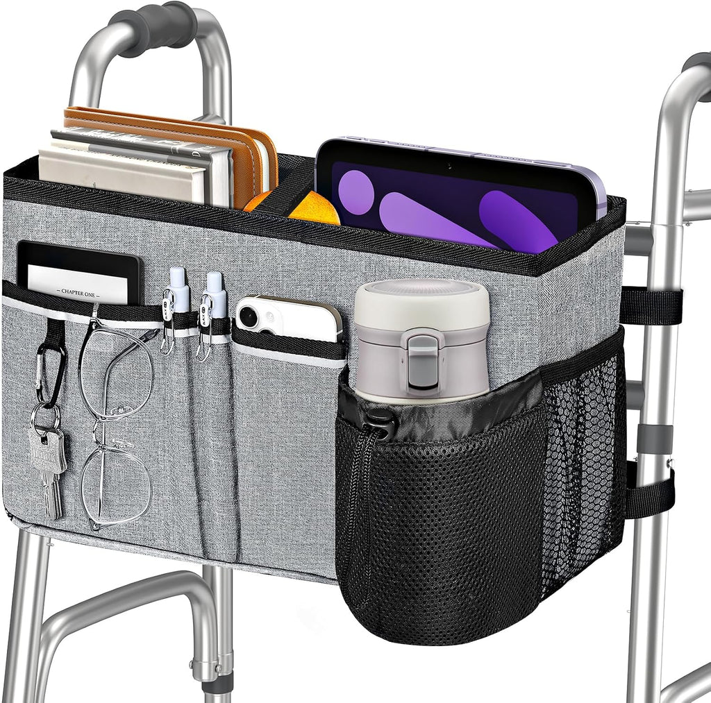 Dotday Upgraded Walker Basket for Folding Walker, Foldable Walker Bag with Cup Holder, Walker Accessories for Seniors with Limited Mobility, Large Capacity & Never Tipping Over- Not Fit for Rollator