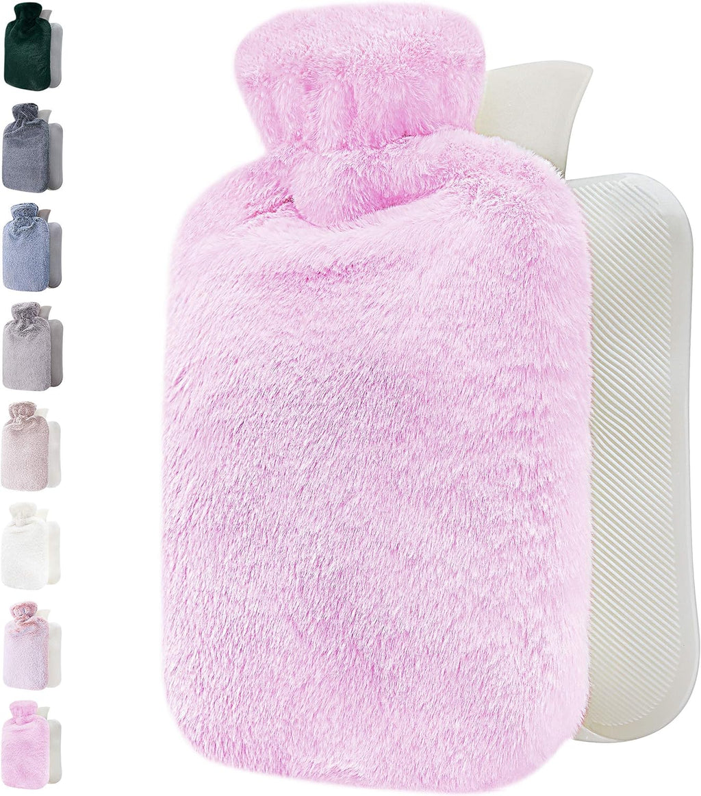 Hot Water Bottle - with Soft Premium Fleece Cover - Candy Pink, 2L - Heating Pad for Menstrual Cramps and Period Comfort - Bed Foot Warmer - Hot & Cold Compress for Back, Stomach, Neck Pain Relief