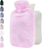 Hot Water Bottle - with Soft Premium Fleece Cover - Candy Pink, 2L - Heating Pad for Menstrual Cramps and Period Comfort - Bed Foot Warmer - Hot & Cold Compress for Back, Stomach, Neck Pain Relief