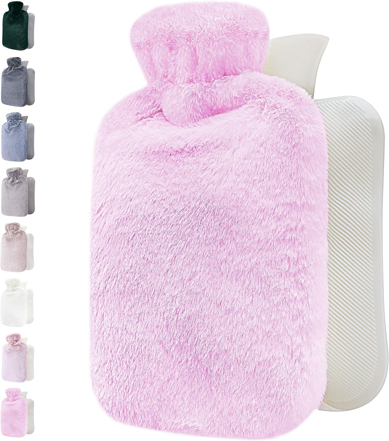 Hot Water Bottle - with Soft Premium Fleece Cover - Candy Pink, 2L - Heating Pad for Menstrual Cramps and Period Comfort - Bed Foot Warmer - Hot & Cold Compress for Back, Stomach, Neck Pain Relief