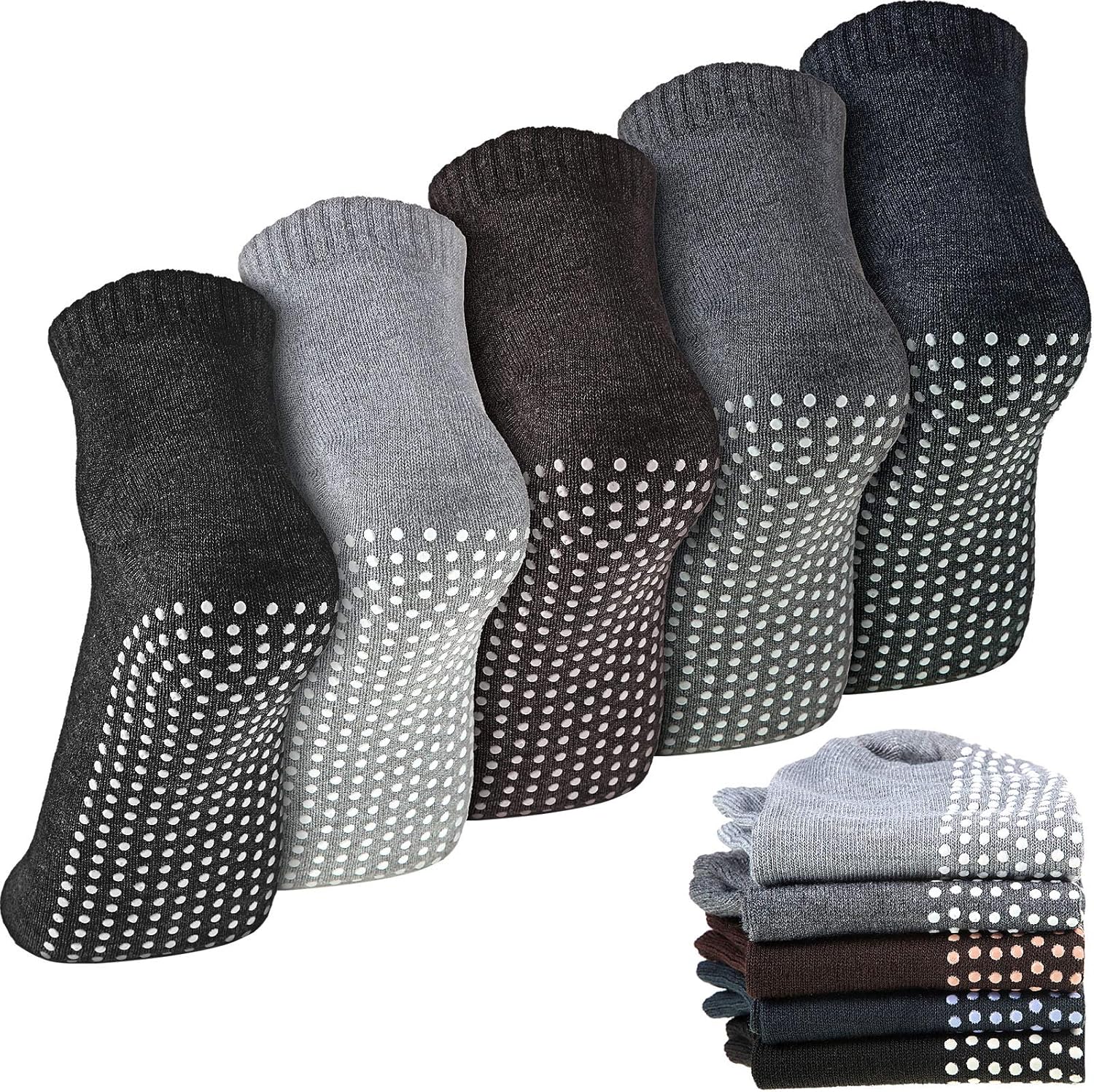 Geyoga 5 Pairs Non Slip Socks for Men Women Grip Socks with Cushion Unisex for Yoga Pilates Barre Home Workout