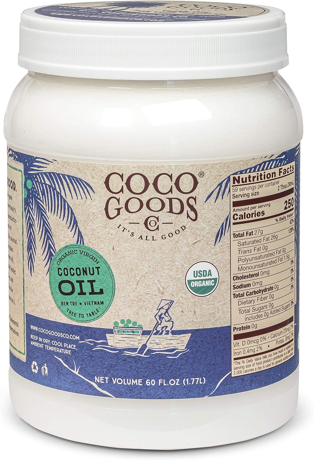 CocoGoodsCo Single-Origin Organic Virgin Coconut Oil, Cold-Pressed - Gluten-free, Non-GMO, No Cholesterol (60 fl. oz)