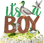 Duck Cake Topper, It's A Boy Mallard Decoration, Baby Shower Supplies, Green and Brown, 1 Count