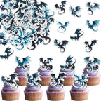 48 PCS Edible Dragon Cupcake Toppers Wafer Paper Fantasy Cool Dragon Party Cake Decorations Edible Dinosure Cake Toppers for Medieval Dragon Theme Baby Shower Birthday Party Decorations Supplies