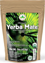 Yerba Mate Tea 1LB (16Oz) HI-CAFFEINE 100% CERTIFIED Organic SUPER-GREEN Yerba Mate | NO Dust | FRESH - NEVER Aged (Ilex Paraguariensis) | Brazilian Rain Forest Grown from U.S. Wellness Naturals