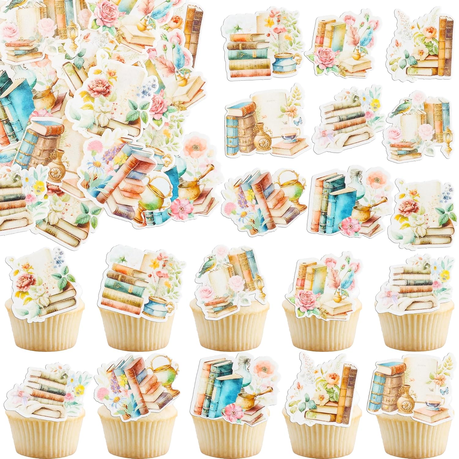 Gyufise 54Pcs Edible Book Club Cupcake Toppers I Love Reading Cupcake Picks Water Paper Book Club Cake Decorations for Library Theme Baby Shower Kids Birthday Party Supplies