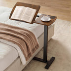 Sakugi Overbed Bedside Table with Wheels, Height Adjustable Laptop Desk, Hospital Bed Table with Right-Side Tilt Top, Rolling Bed Tray for Home & Office,27.6" L x 12.9" D x 29.1"–39" H, Brown