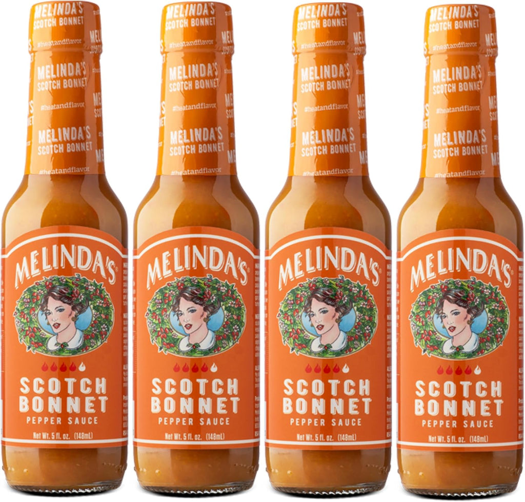 Melinda’s Scotch Bonnet Hot Sauce - Gourmet Scotch Bonnet Pepper Sauce - Made with Fresh Peppers, Carrots, Papaya & Lime Juice - Keto, Vegan, Gluten Free - 5oz, 4 Pack
