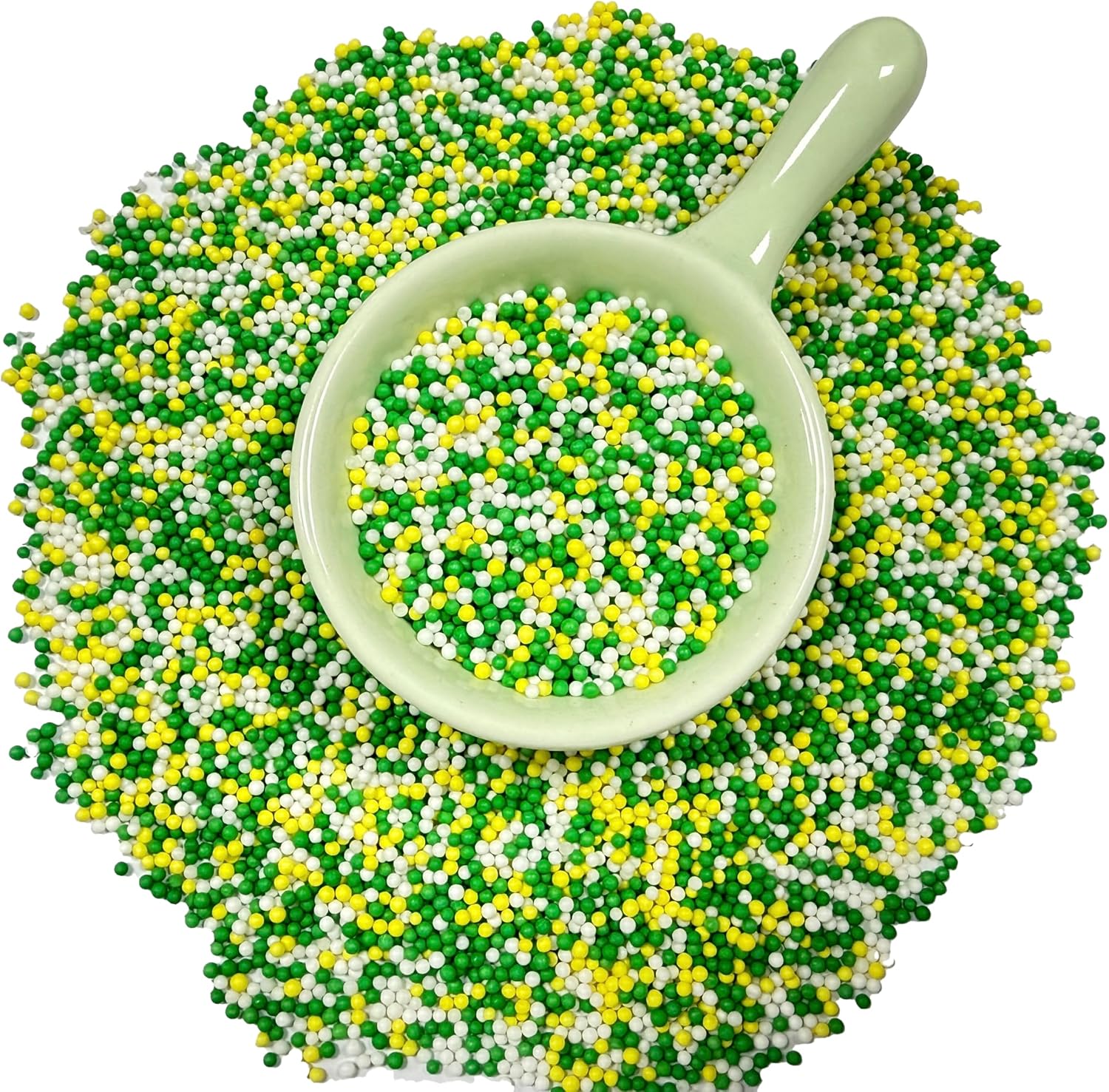 Gevog 2MM Yellow Green and White Nonpareils Pearls Sprinkles Mixing Edible Cake Cupcake Sprinkles for Baking Cupcake Cookie Ice Cream Decoration Supplies 110g/ 3.88oz
