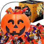 Halloween Candy Gift Basket for Kids and Adults - Trick or Treat Pumpkin Bucket Filled Assorted Halloween Chocolate Candy Sweets Great Care Package Gift Basket for College Students, 20 Oz