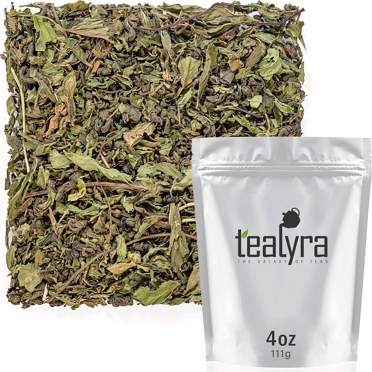 Tealyra - Moroccan Mint - Gunpowder - Peppermint - Spearmint - Famous Green Loose Leaf Tea - Caffeine Level Low - Hot or Iced Tea - All Natural - 110g (4-ounce)