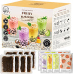 Bubble Boba Tea Kit with Instant Tapioca Pearls and Milk Tea Powders | Makes 8 Drinks | Assorted Fruity Flavours include Taro, Mango, Honeydew, Strawberry in Individual Sachets by Moriyama Teahouse