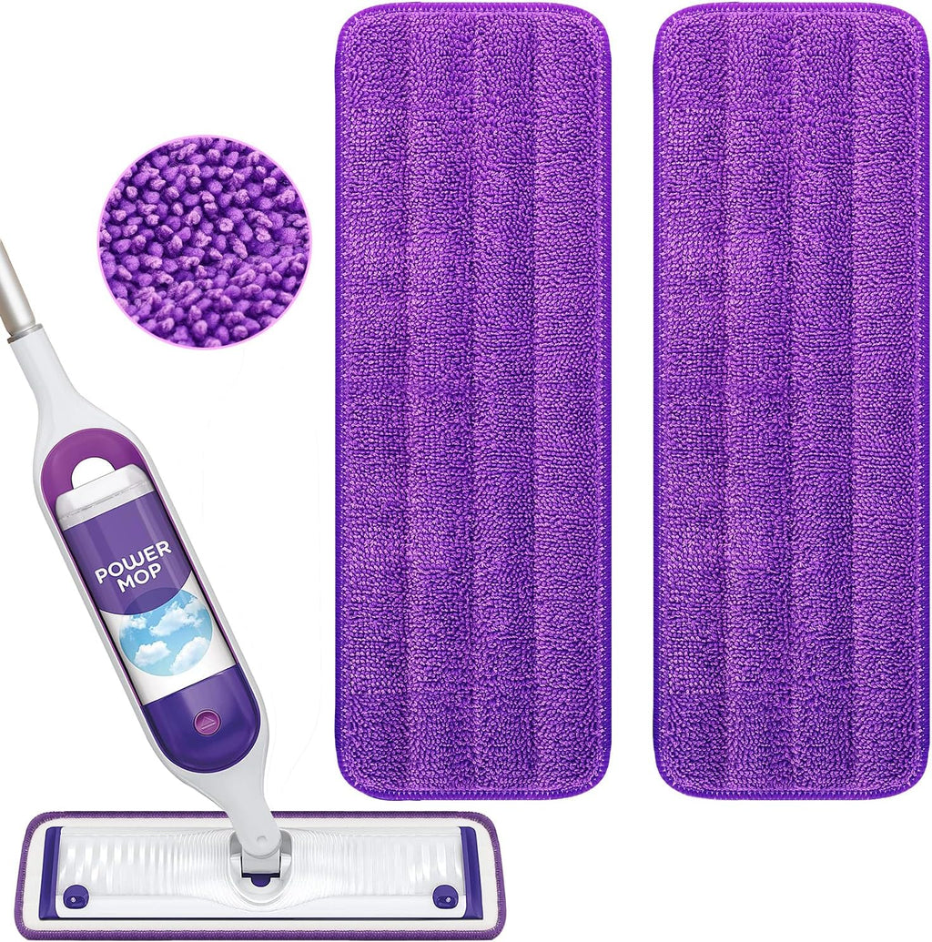 Reusable Power Mop Refill Pads for Swiffer Power Mop Starter Kit - Swifter Powermop Pads Refills - Multi-Surface & Wood Mopping Pad Refill for Floor Cleaning - Washable Microfiber Pad, 2 Pack