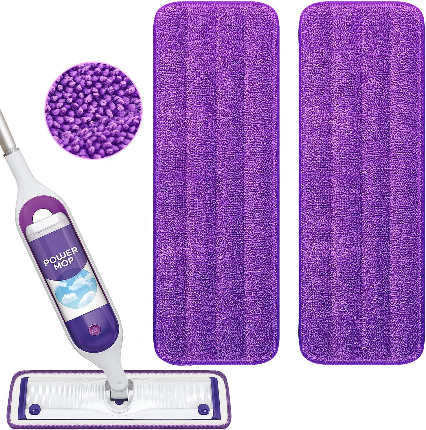 Reusable Power Mop Refill Pads for Swiffer Power Mop Starter Kit - Swifter Powermop Pads Refills - Multi-Surface & Wood Mopping Pad Refill for Floor Cleaning - Washable Microfiber Pad, 2 Pack