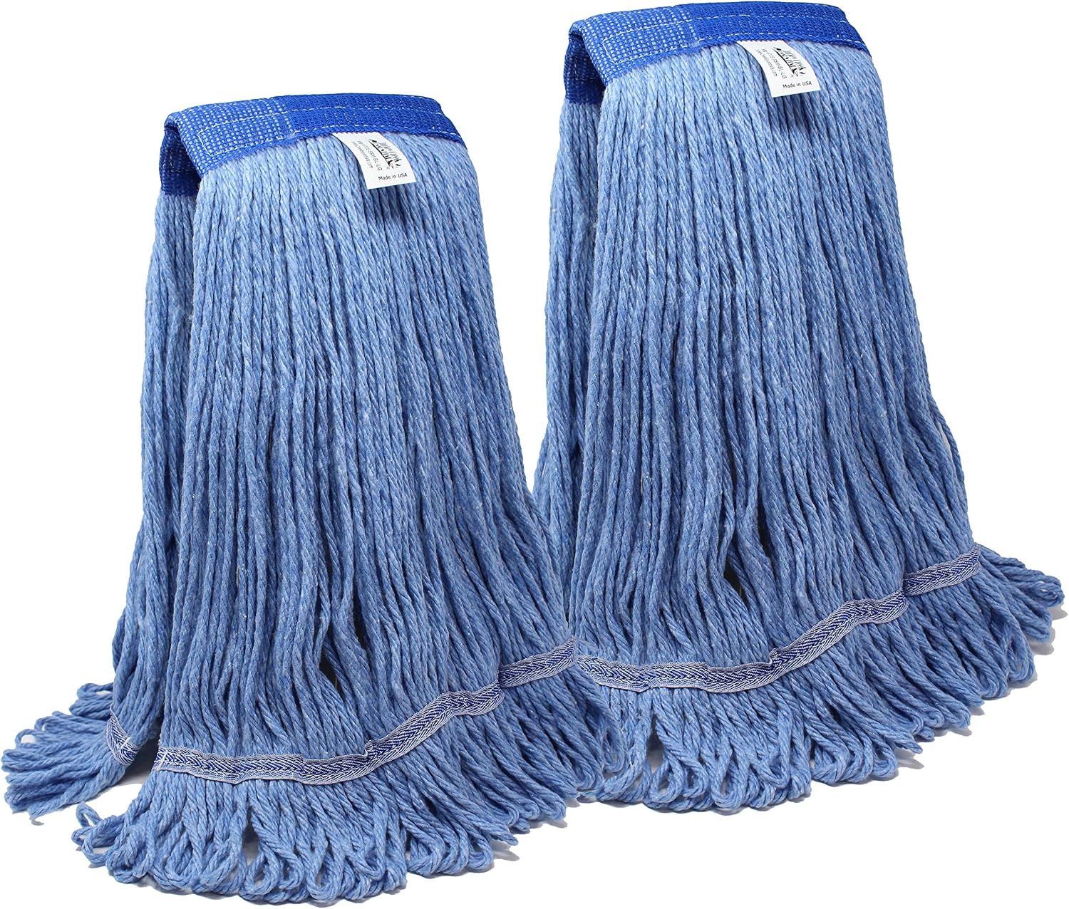 Turkey Creek Essentials Mop Heads Commercial Grade USA Made Looped End Heavy Duty Large Mop Head of Blue 4-Ply Synthetic Yarn Industrial Wet Mop Head Replacement and String Mop Refills (2, Large)