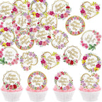 56 Pcs Edible Cupcake Toppers with Floral Decorations for Mother's Day, Mom's Birthday, and Best Mom Ever Celebrations (Style 1)