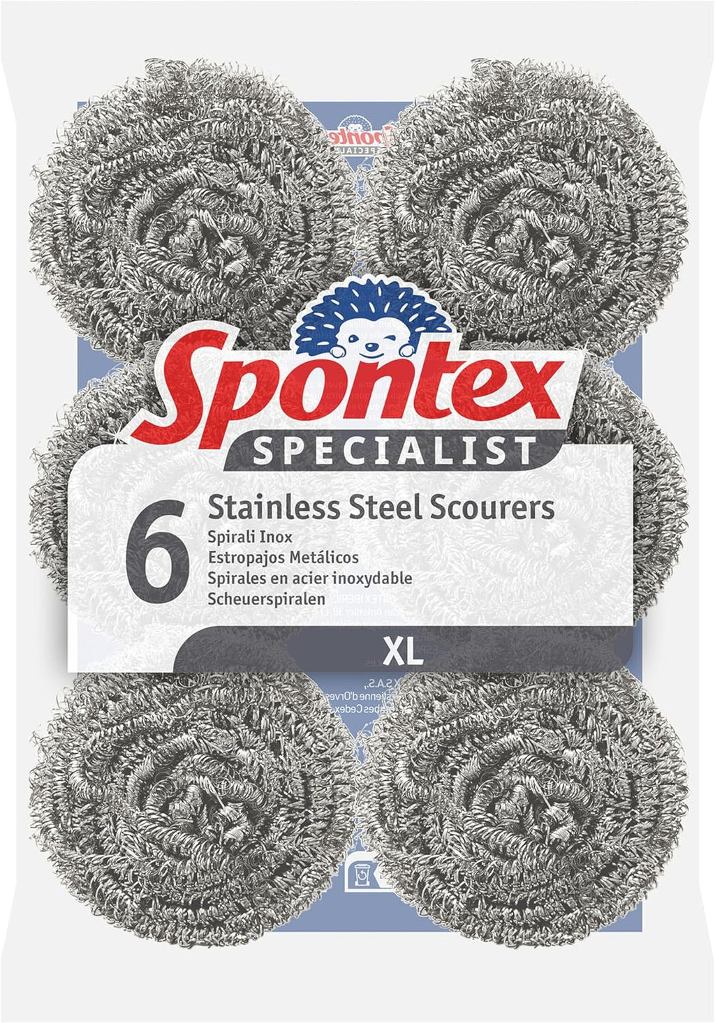 Spontex Specialist Stainless Steel Scourers | XL | Tough Metal Scourers for Professional Washing Up, Grease Removal and Dish Scrubbing | 6 Pack