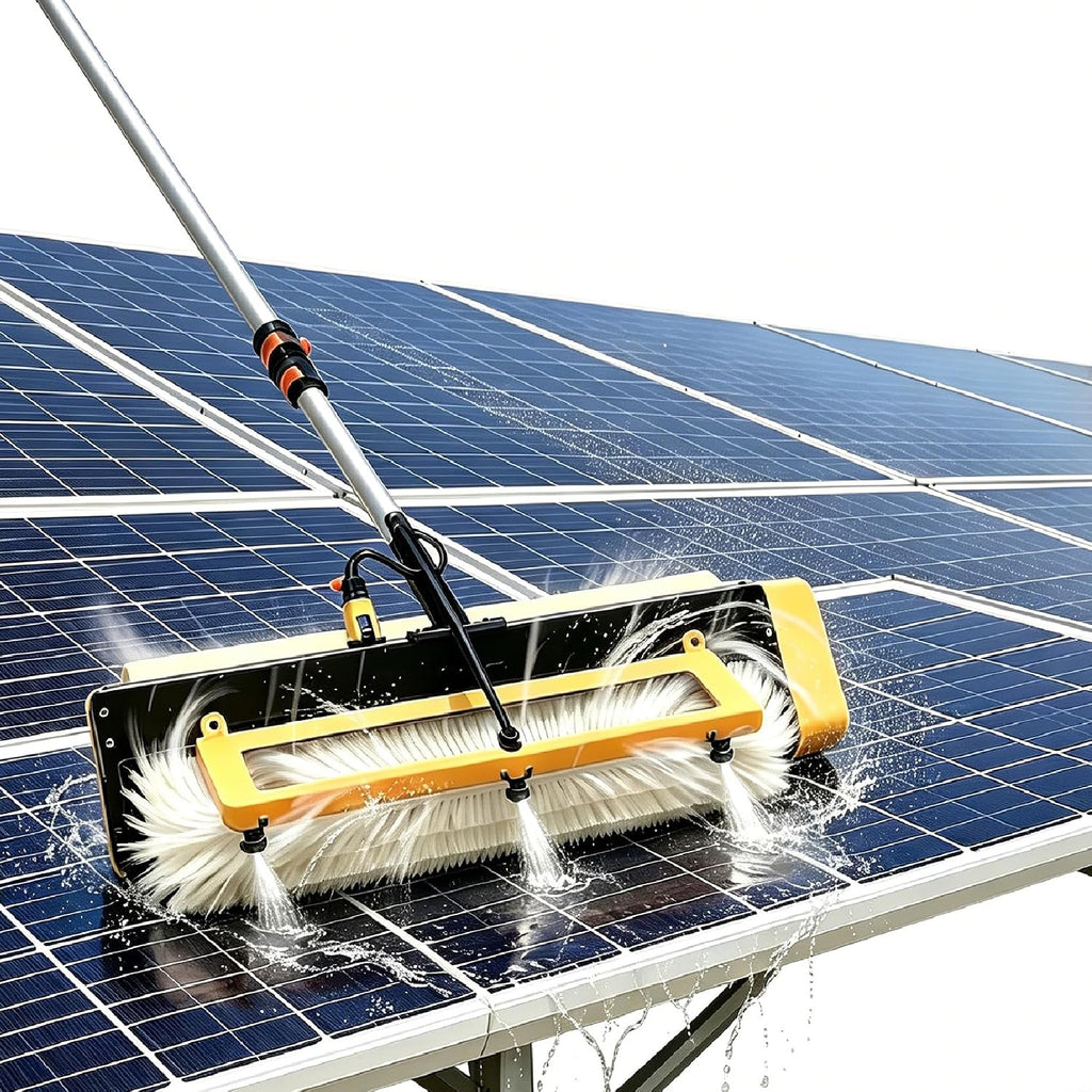 Electric Solar Solar Panel Cleaning Tool, Telescopic Rod Pv Panel Wash Cleaning Machine,with 23.6in Brush with Rear Silicone Scraper Solar Cleaner Robot,Dry/Wet Cordless-5.6m/18.4ft