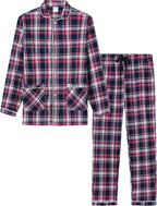 MoFiz Mens Pajama Set Soft Cotton Button Down Notched Collar Pjs Long Sleeve 2 Piece Sleepwear Lounge Nightwear with Pocket