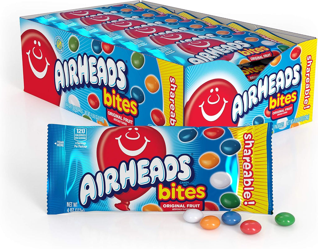 Airheads Candy Bites, Assorted Fruit Flavors, Easter Candy, Easter Basket Essentials Stuffers for Kids and Adults, Non-Melting Individually Wrapped, 4 Ounce Packs (Box of 18)