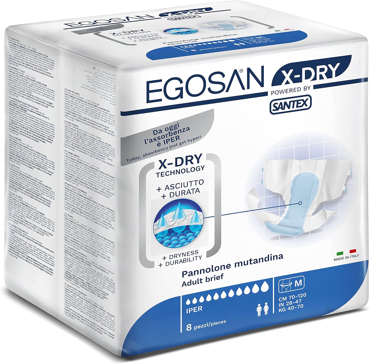 Egosan Adult Incontinence Diaper Briefs with 8 Hours of Protection X-Dry Technology for Superior Absorbency with Adjustable Tabs, Unisex (Medium (8-Count))