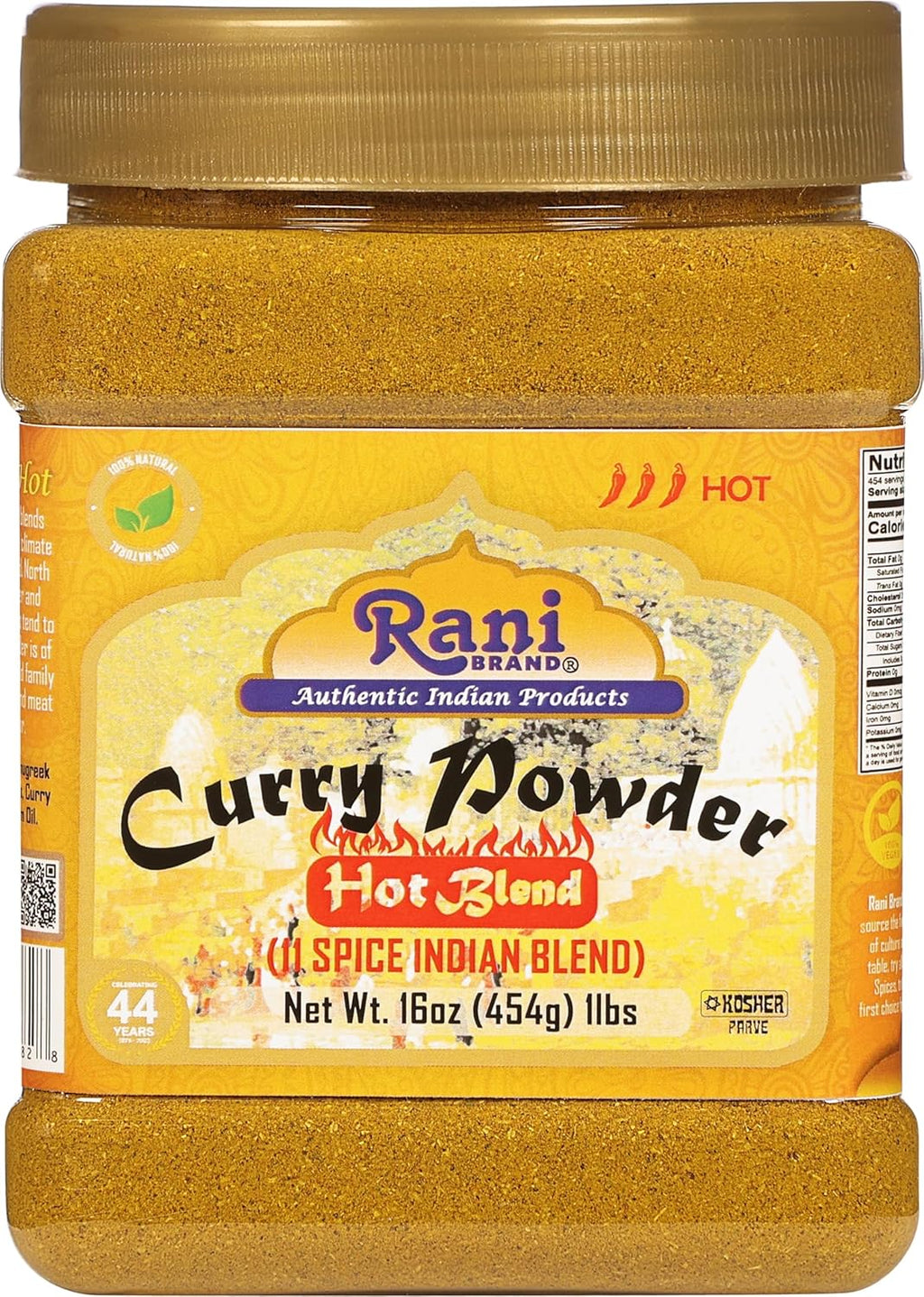 Rani Curry Powder Hot (11-Spice Authentic Indian Blend) 16oz (1lb) 454g PET Jar ~ All Natural | Salt-Free | Vegan | No Colors | Gluten Friendly | NON-GMO | Kosher | Indian Origin