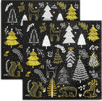 Whaline 80 Pack Christmas Paper Napkins 6.5 x 6.5" Xmas Tree Cocktail Napkins Disposable Black White Gold Party Beverage Napkins for Christmas New Year Winter Holiday Dinner Party Supplies
