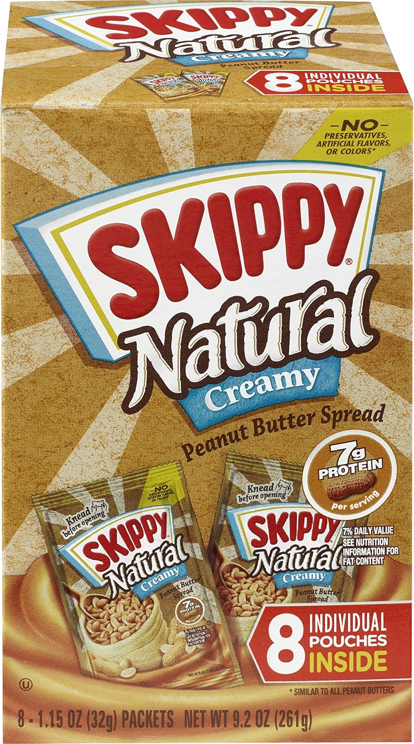 SKIPPY Natural Creamy Peanut Butter Spread Individual Squeeze Packs, 1.15 Ounce (Pack of 64)