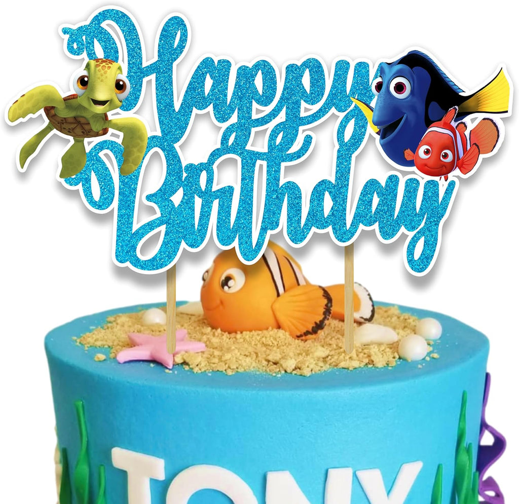 Findng Nmo Happy Birthday Cake Topper - Ocean Theme Party Decorations | Underwater Cake Decor for Birthday Celebrations | Fun Clownfish Cake Topper.