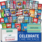 Gift A Snack - Congratulations Snack Box Variety Pack Care Package + Greeting Card (45 Count) Graduation Sweet Treats Gift Basket, Candies Chips Crackers Bars - Office Food Assortments