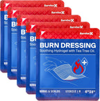 SurviveX Hydrogel Burn Dressings with Tea Tree Oil - 4x4" Sterile Non-Stick Burn Pads - Emergency First Aid for Instant Cooling, Soothing & Relief - 5 Pack