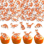 56 Pack Edible Fox Cupcake Toppers Woodland Animal Cupcake Picks Water Paper Animal Baby Shower Cupcake Decorations for Woodland Animal Themed Baby Shower Birthday Party Supplies